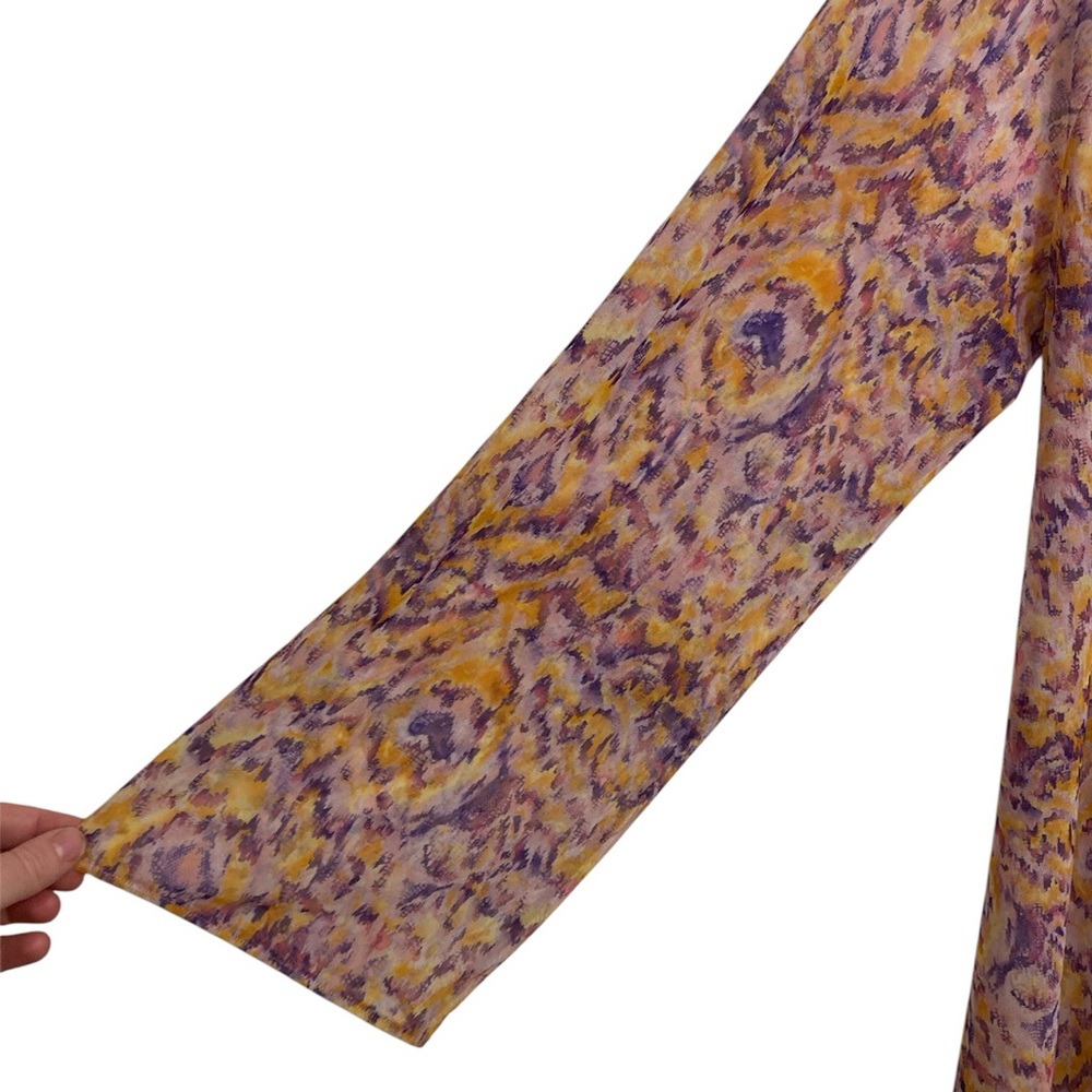 Savage X Fenty Sheer Kimono Robe, Lace Up Back, Yellow & Purple, Womens M /L - Picture 5 of 7